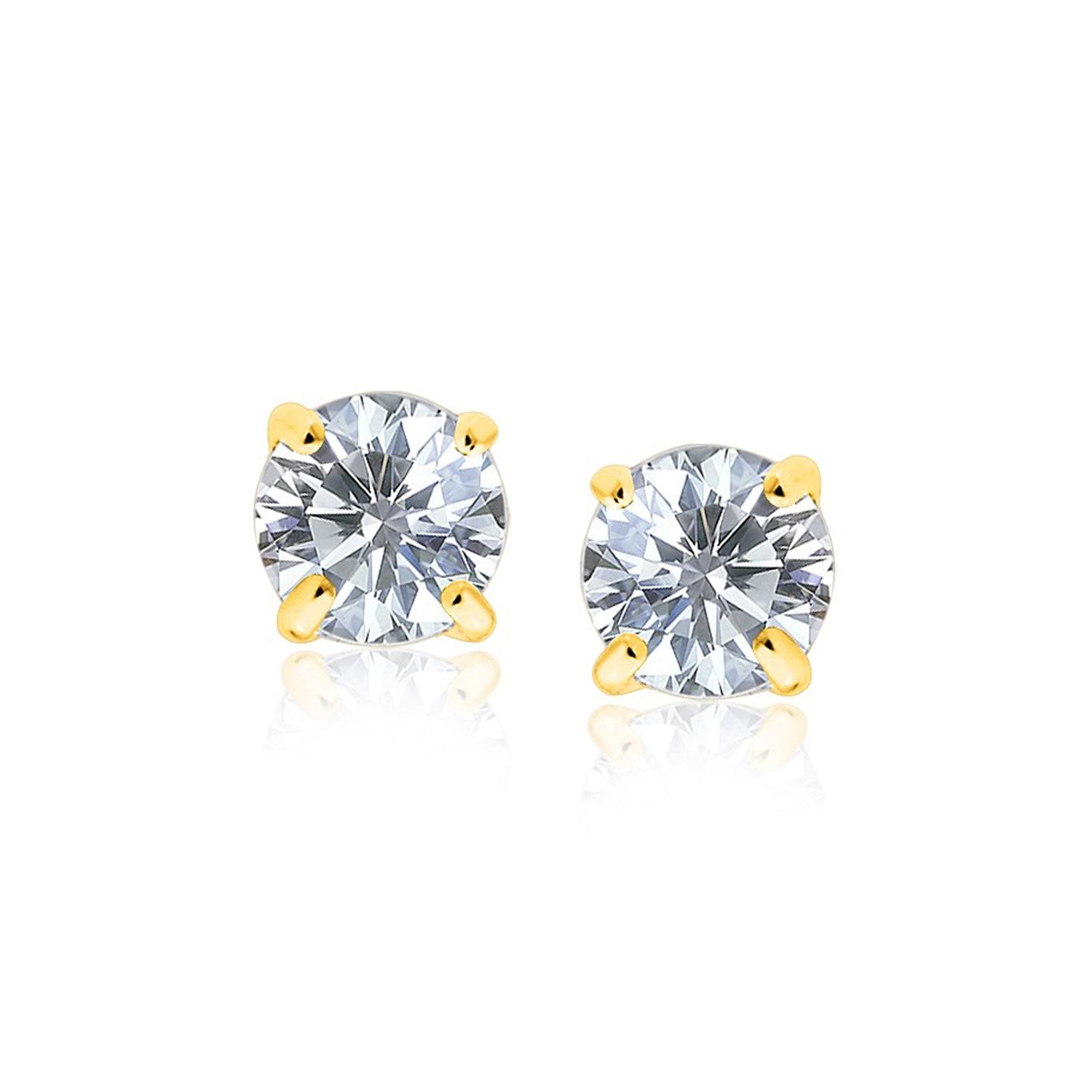 8mm Round CZ Stud Earrings, 14K Yellow Gold