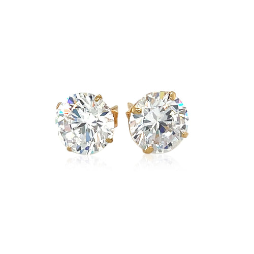 8mm Round CZ Stud Earrings, 14K Yellow Gold