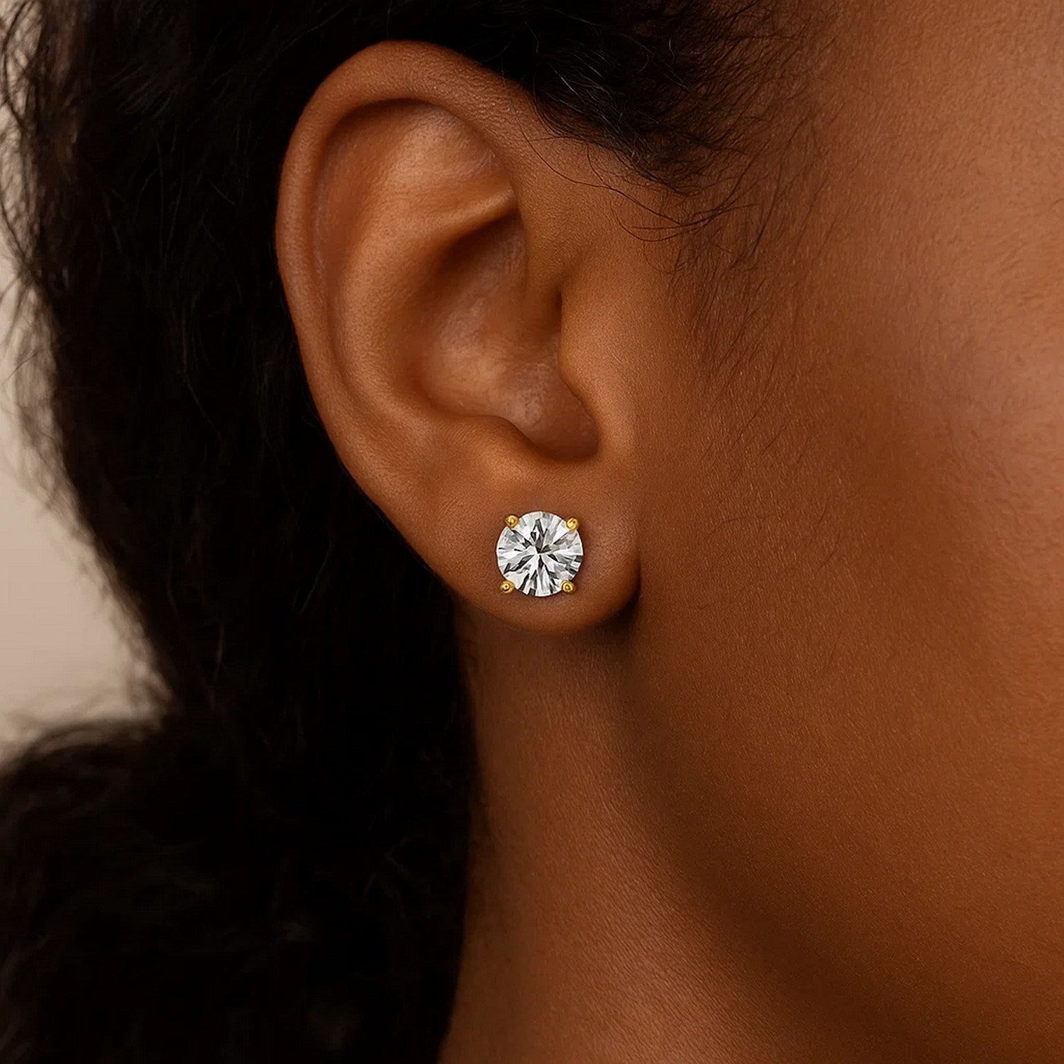 8mm Round CZ Stud Earrings, 14K Yellow Gold