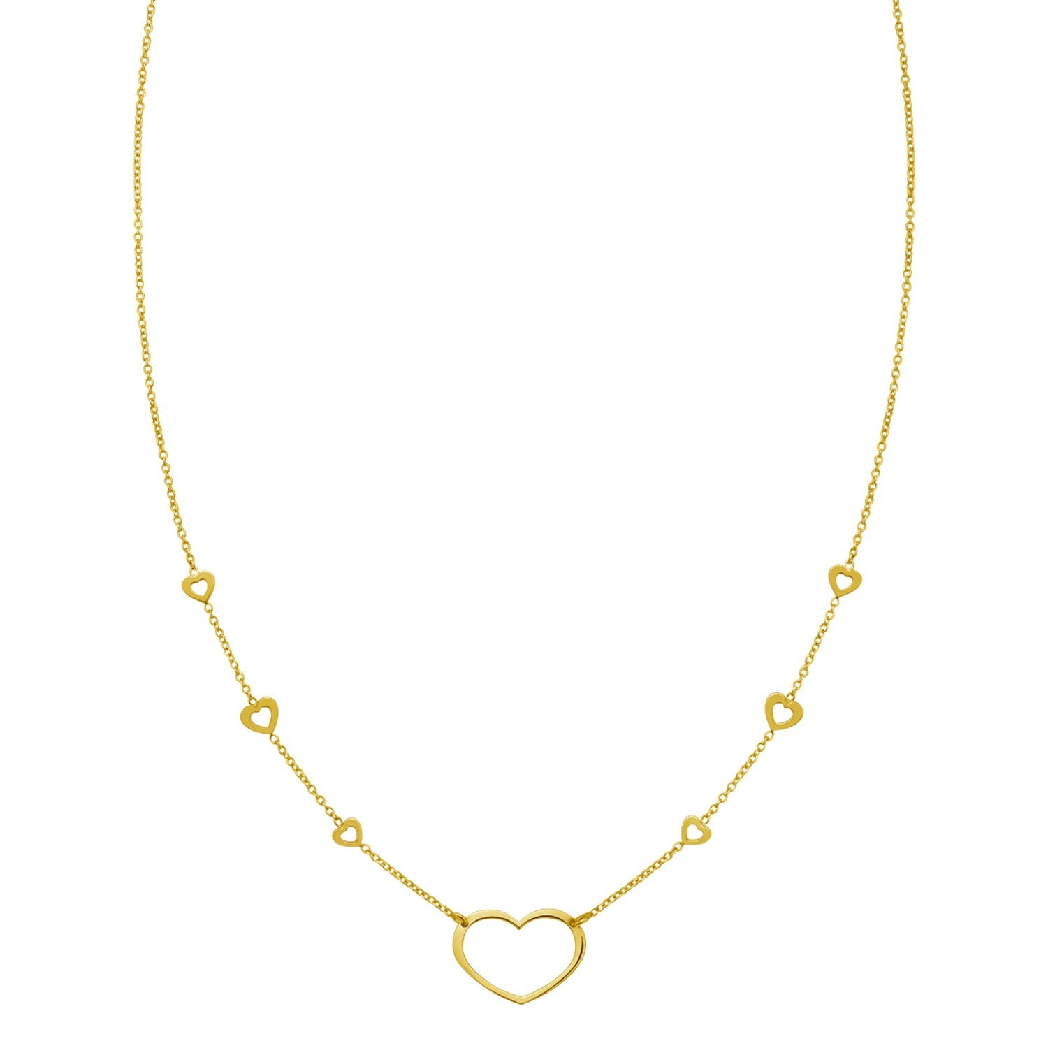 Open Heart Station Necklace, 14K Yellow Gold