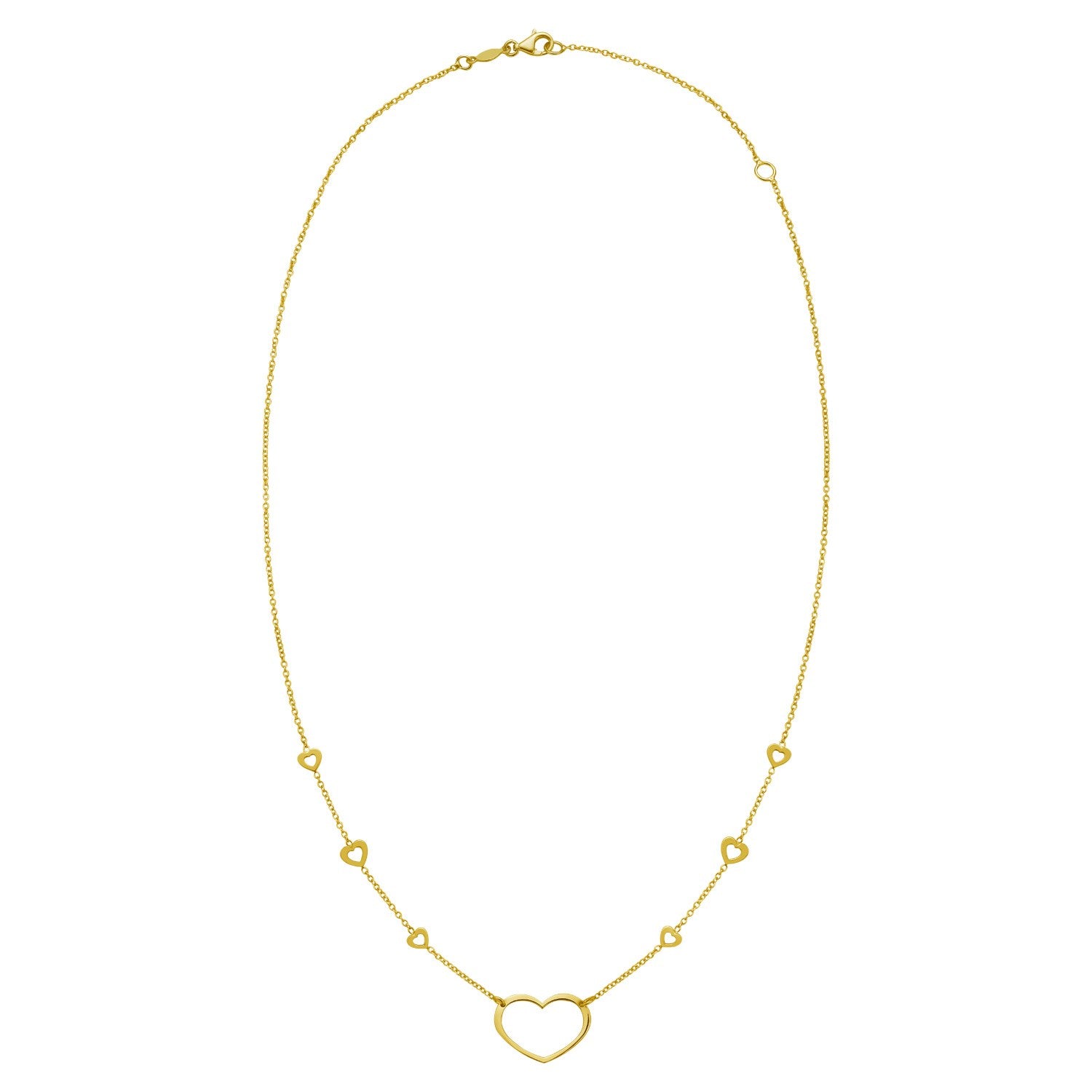 Open Heart Station Necklace, 14K Yellow Gold