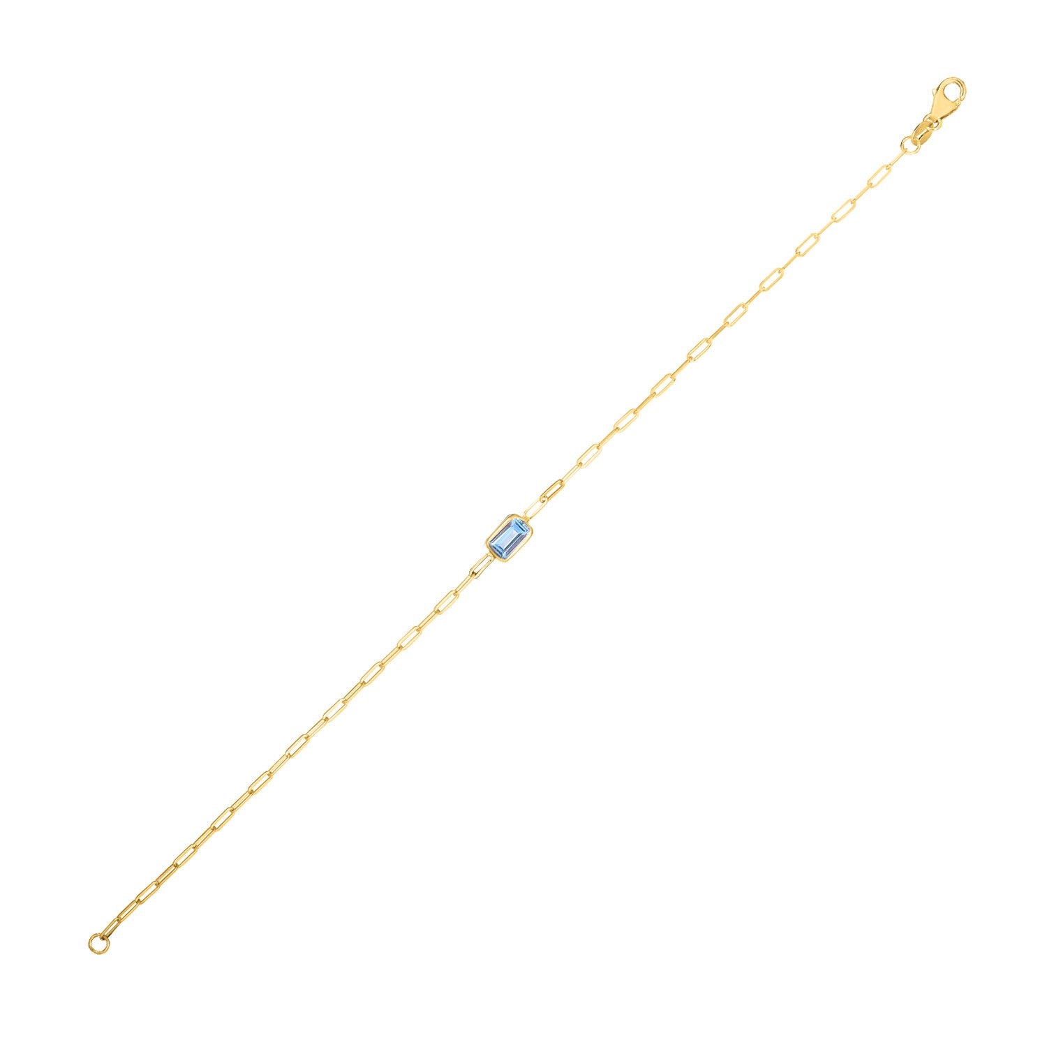 Blue Topaz Paperclip Bracelet, 14K Yellow Gold