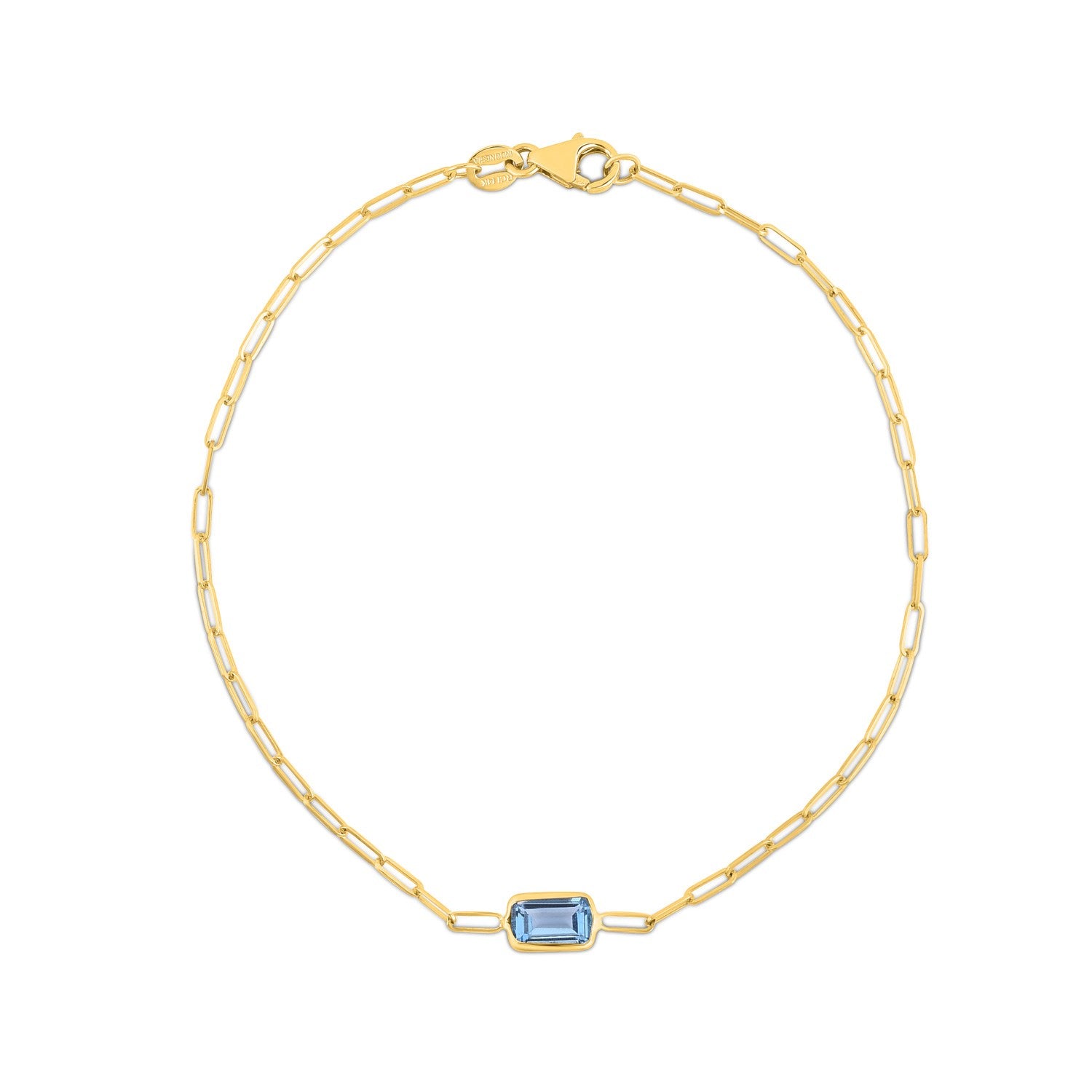 Blue Topaz Paperclip Bracelet, 14K Yellow Gold