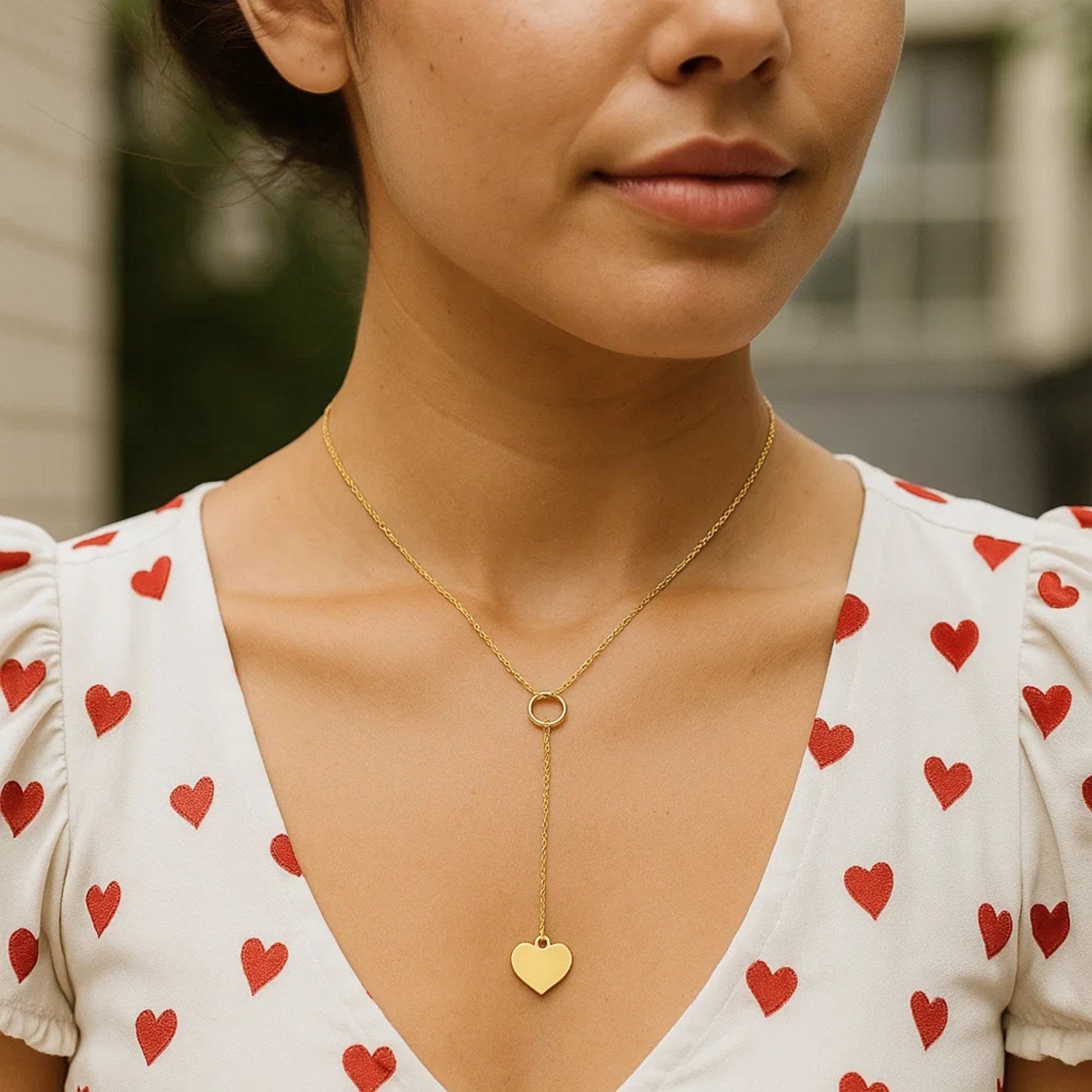 Lariat Heart Necklace, 10K Yellow Gold