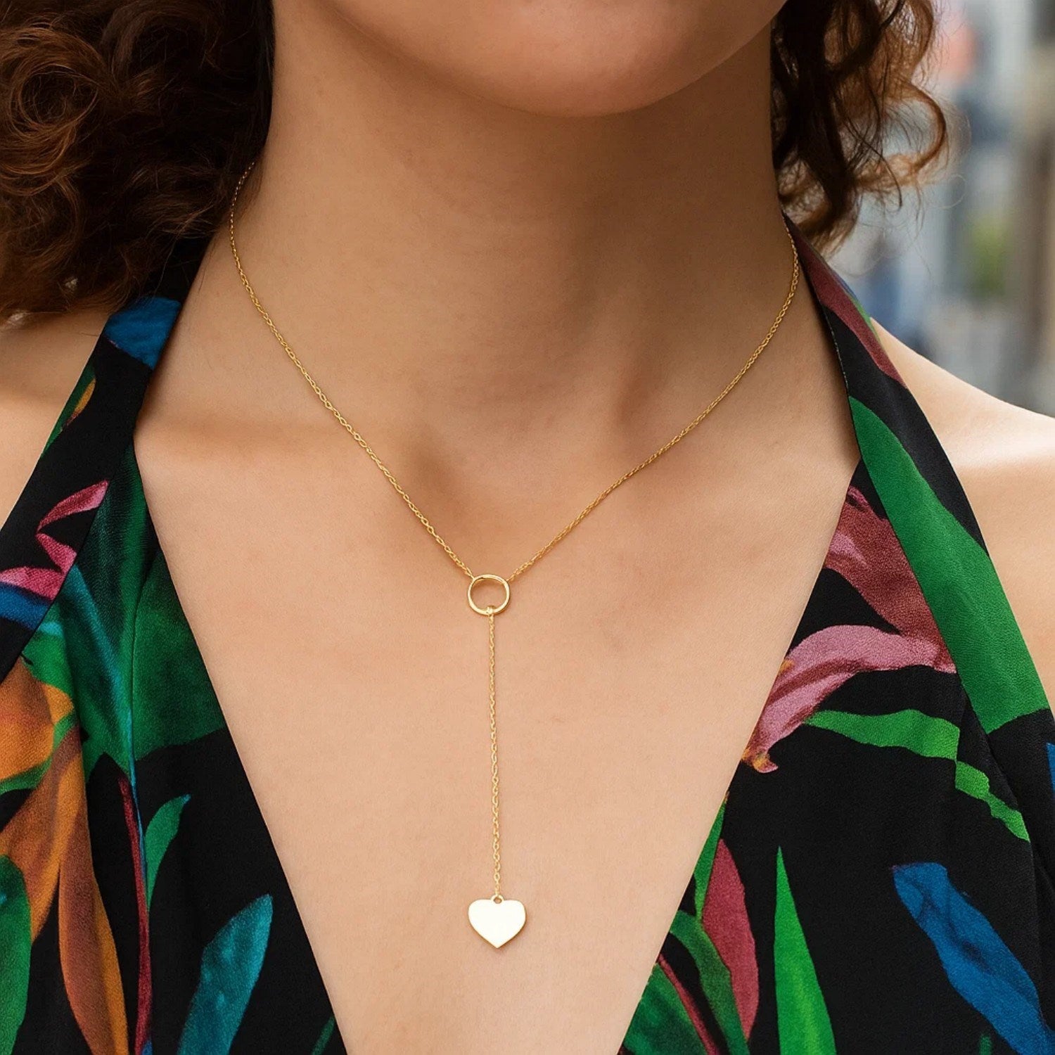 Lariat Heart Necklace, 10K Yellow Gold