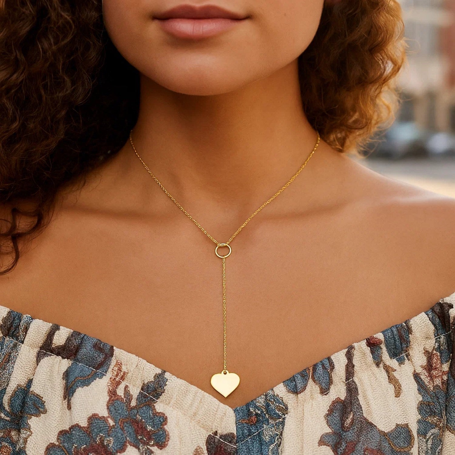 Lariat Heart Necklace, 10K Yellow Gold