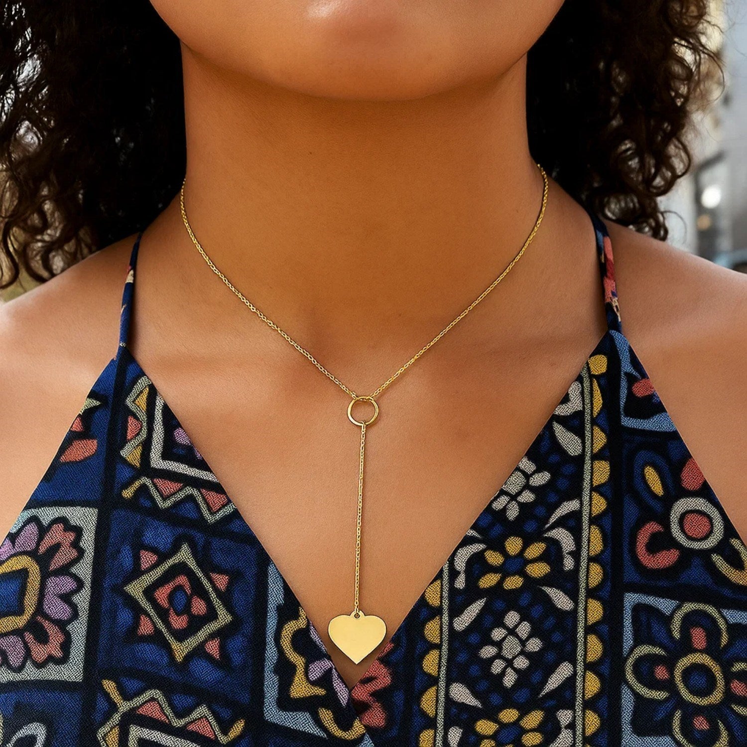 Lariat Heart Necklace, 10K Yellow Gold