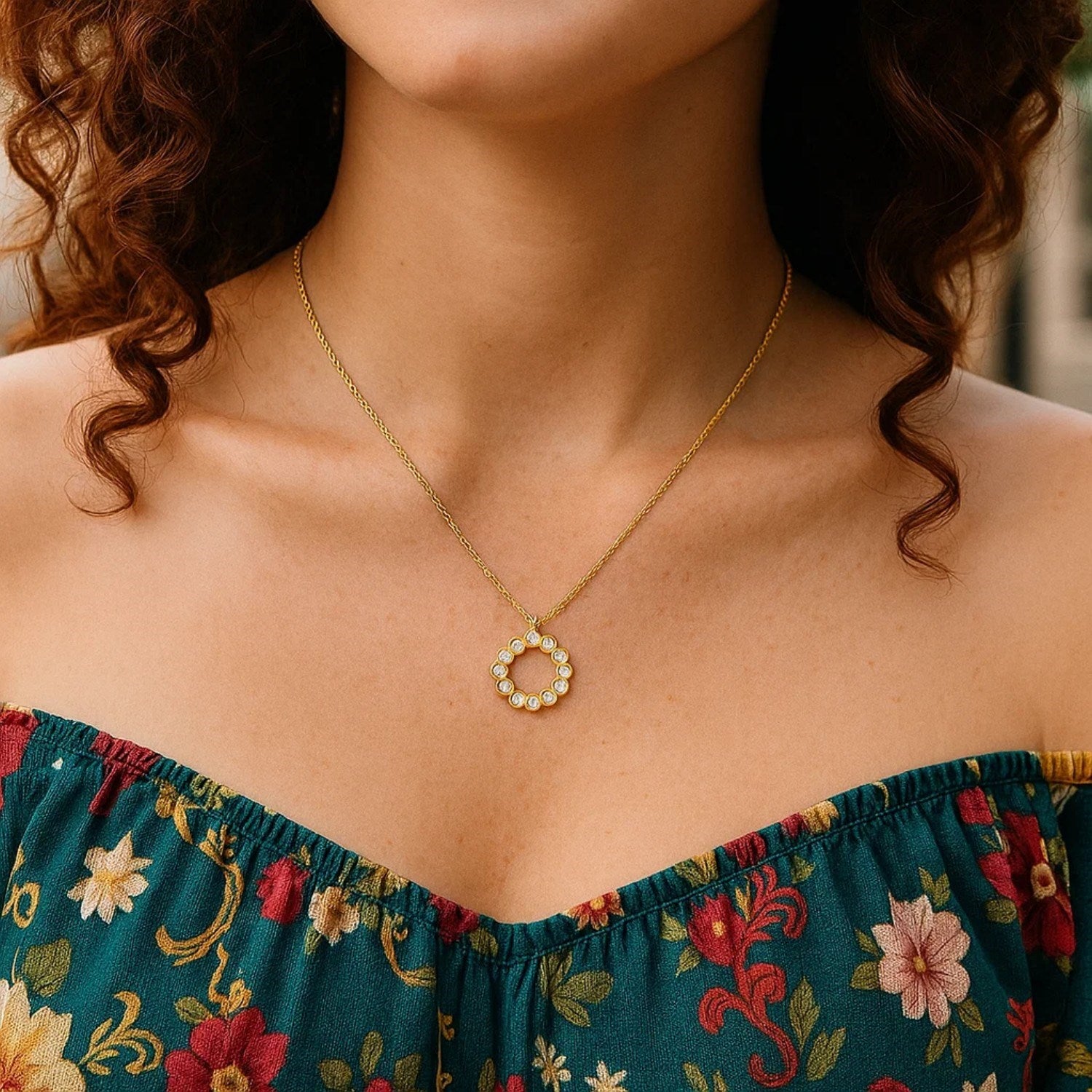 Petite Diamond Circle Necklace, 14K Yellow Gold