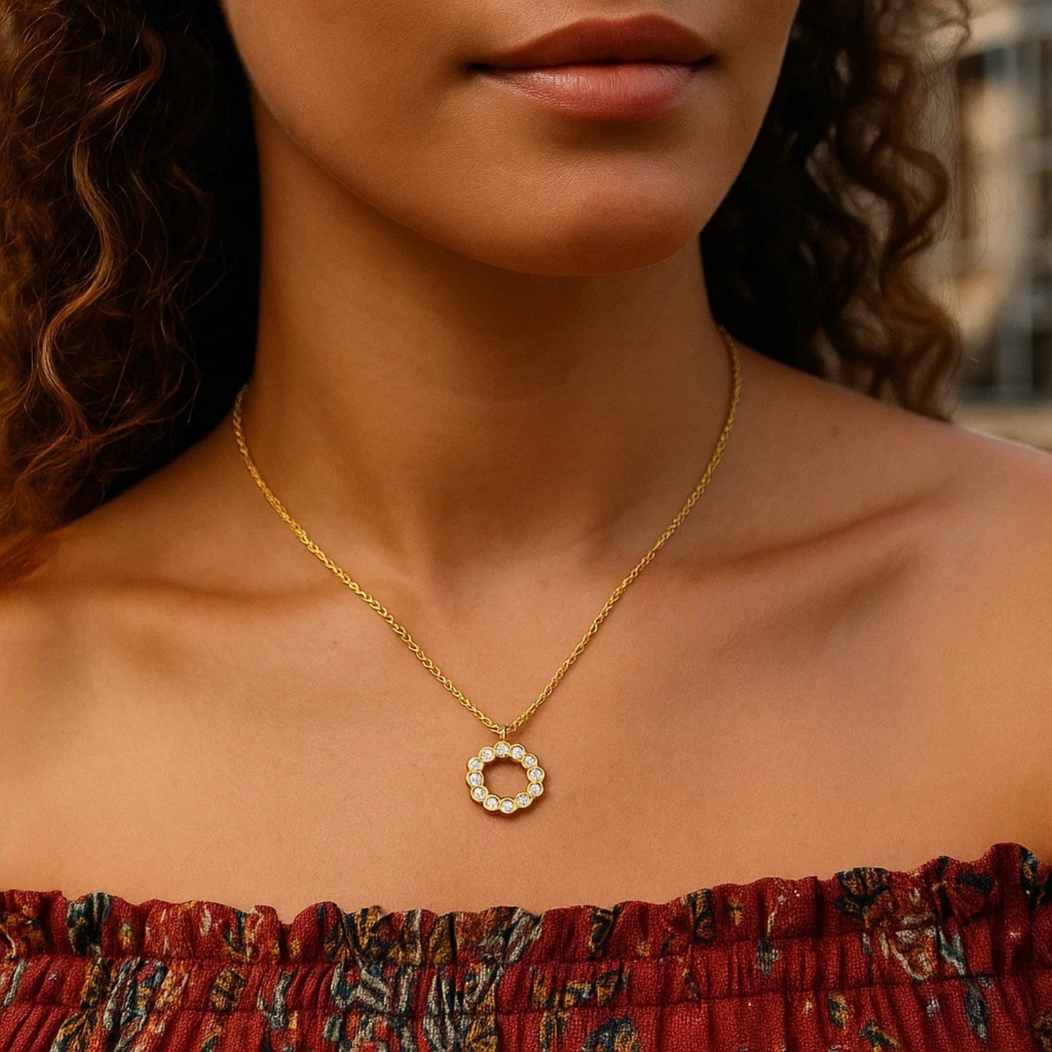 Petite Diamond Circle Necklace, 14K Yellow Gold