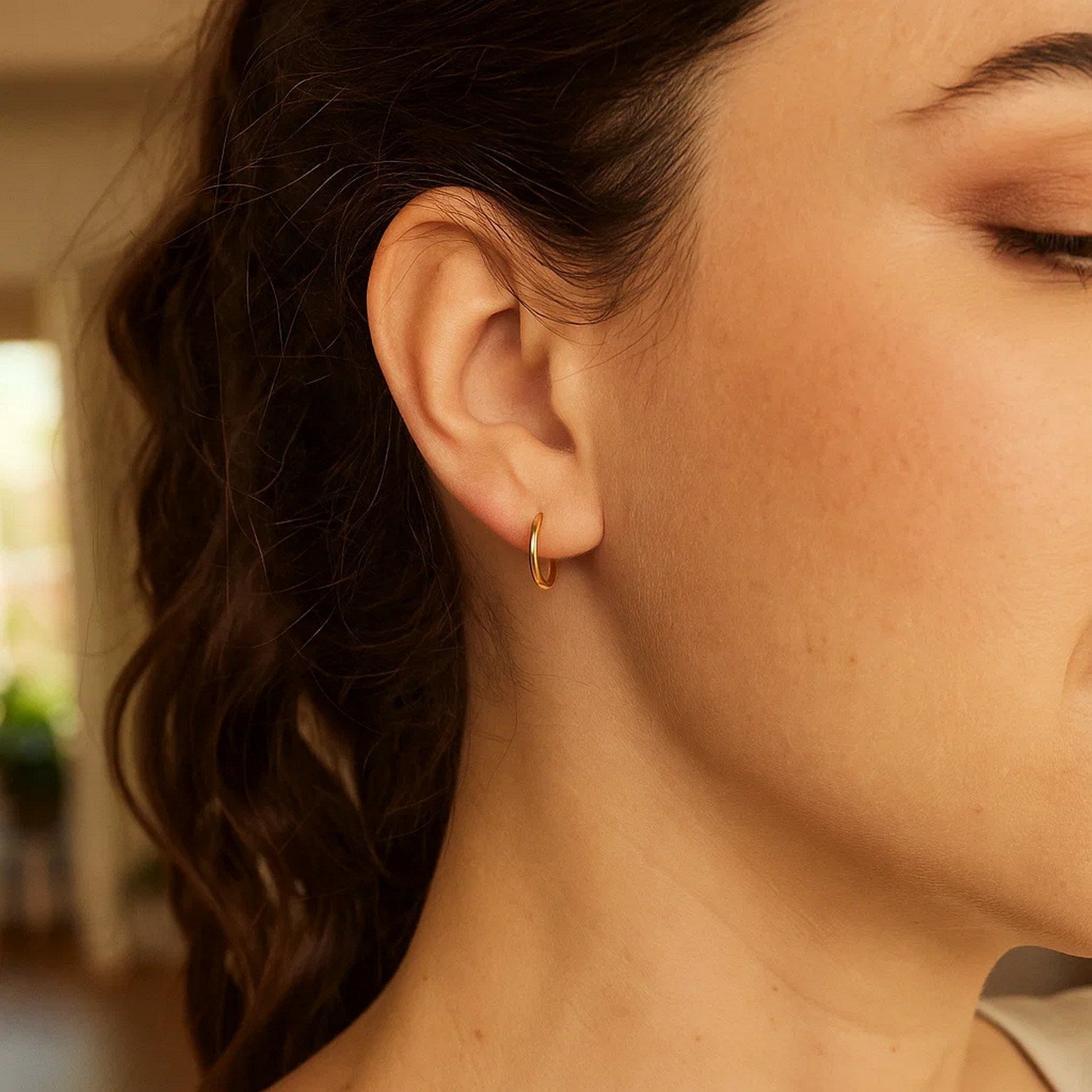 Mini Endless Hoop Earrings, 10K Yellow Gold