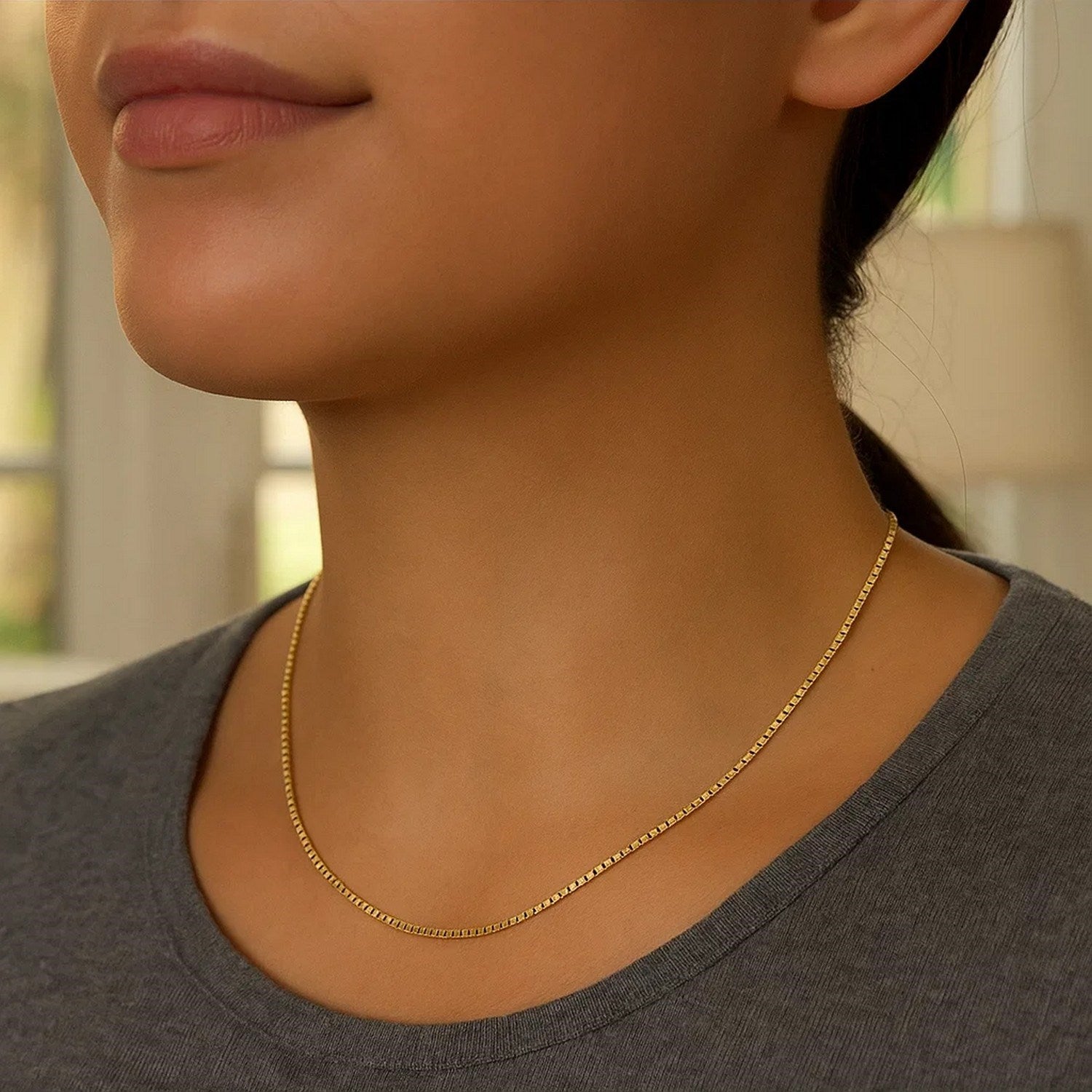 Classic Box Chain Necklace, 14K Yellow Gold (0.60mm)