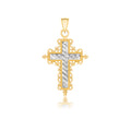 Baroque Diamond Cut Cross Pendant, 14K Two-Tone Gold