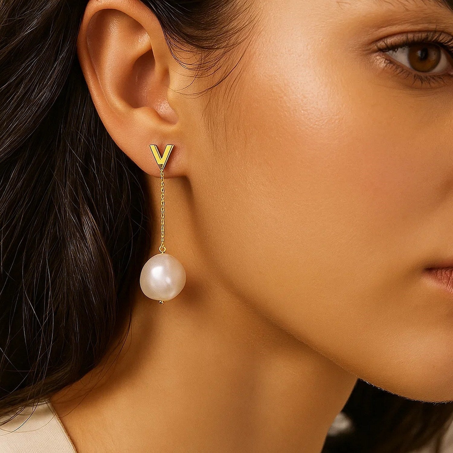 Tesoro Pearl Drop Earrings, 14K Yellow Gold