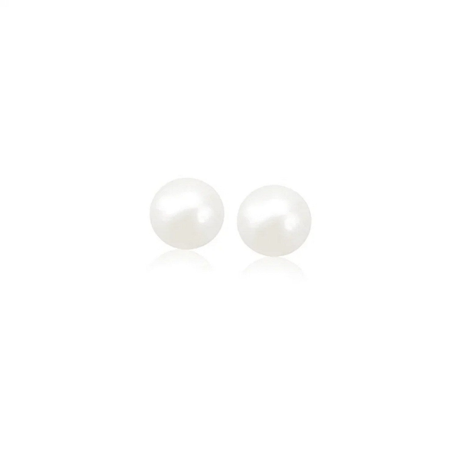 White Freshwater Pearl Stud Earrings, 14K Yellow Gold