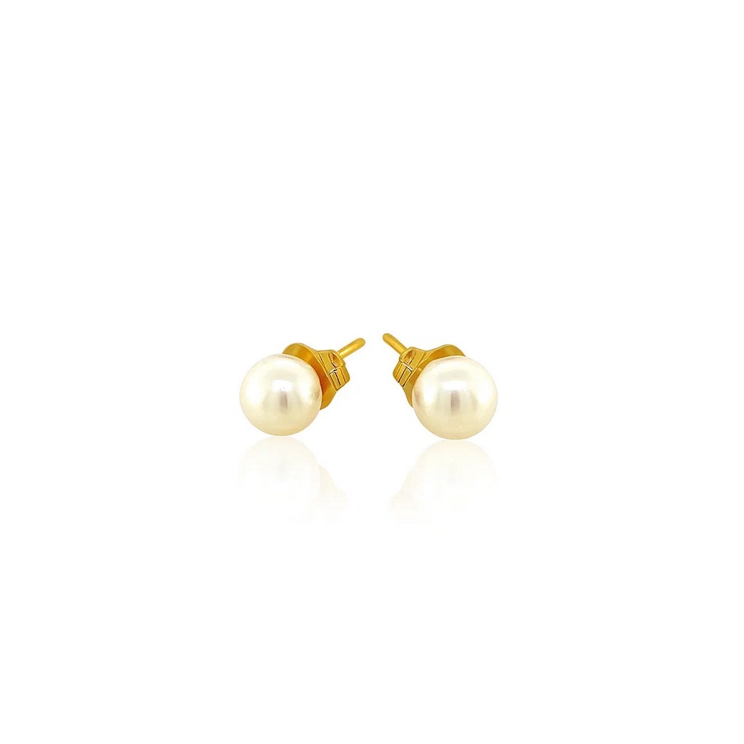White Freshwater Pearl Stud Earrings, 14K Yellow Gold