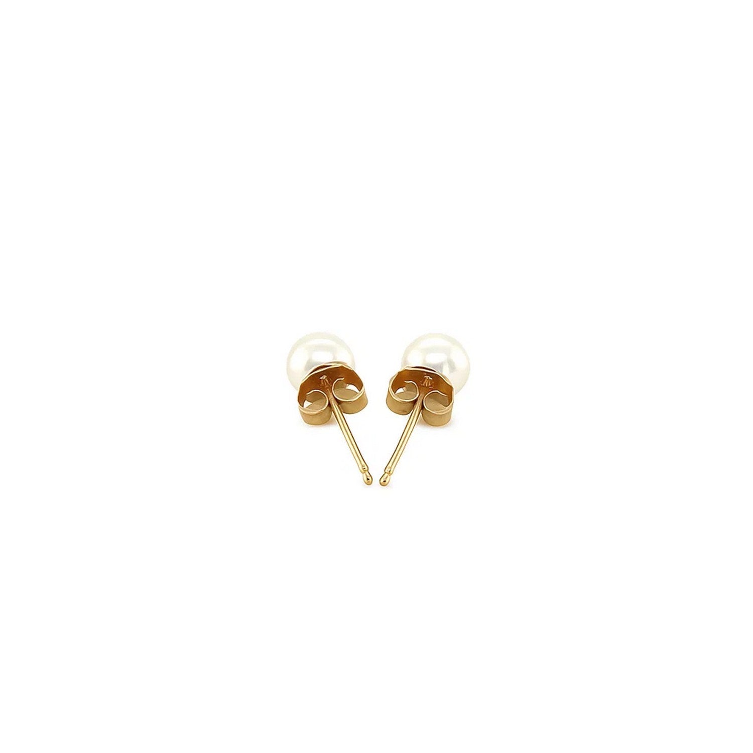 White Freshwater Pearl Stud Earrings, 14K Yellow Gold