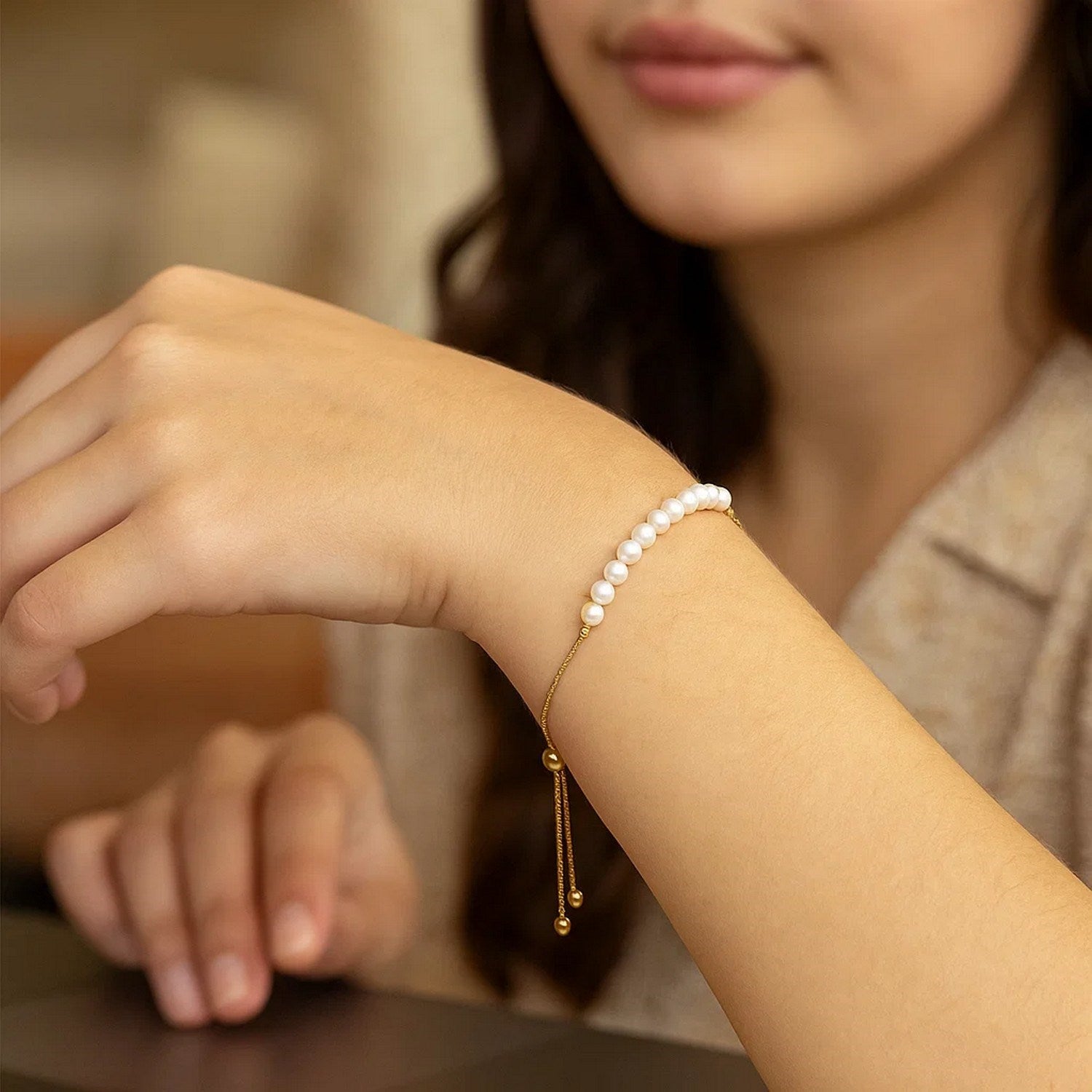 Adjustable Pearl Bracelet, 14K Yellow Gold