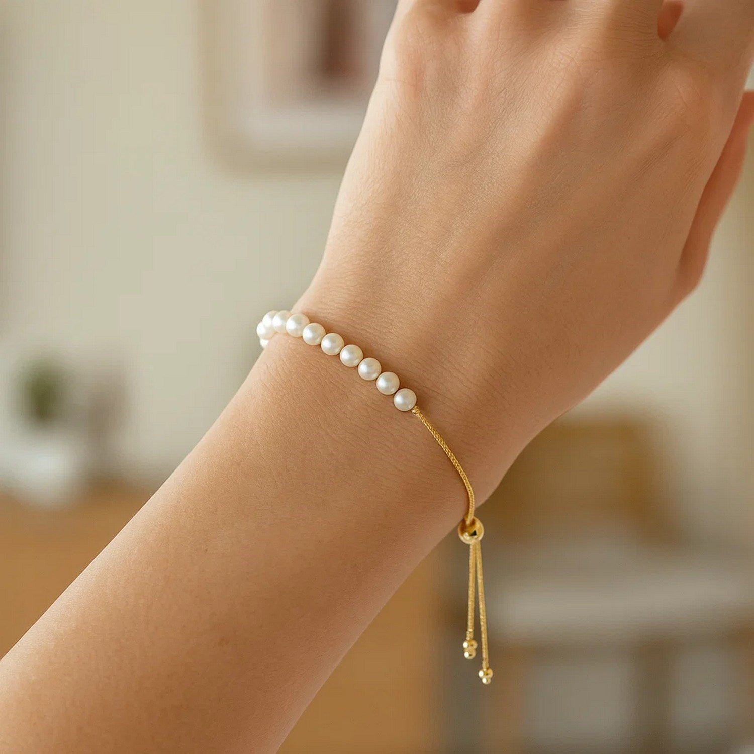 Adjustable Pearl Bracelet, 14K Yellow Gold