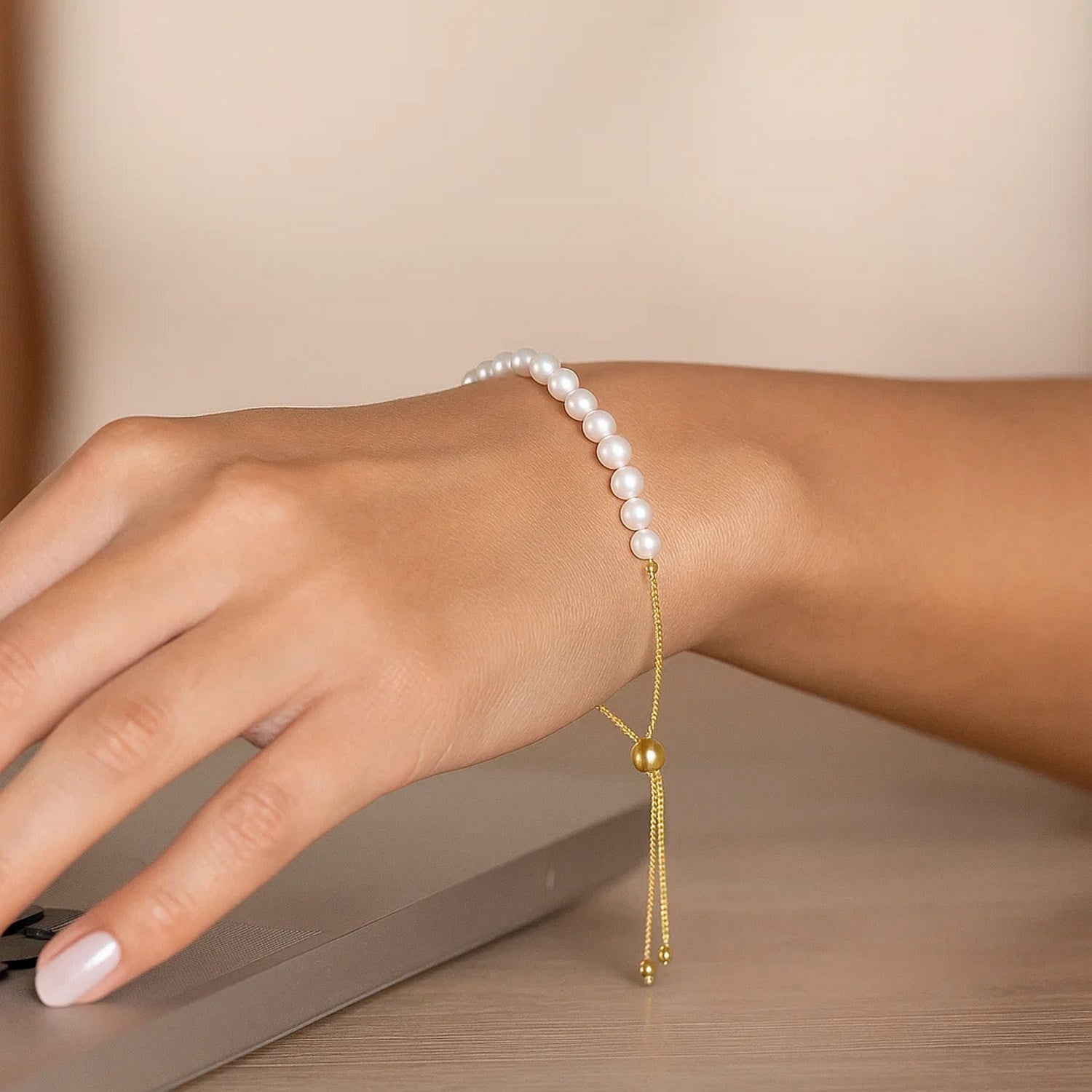 Adjustable Pearl Bracelet, 14K Yellow Gold