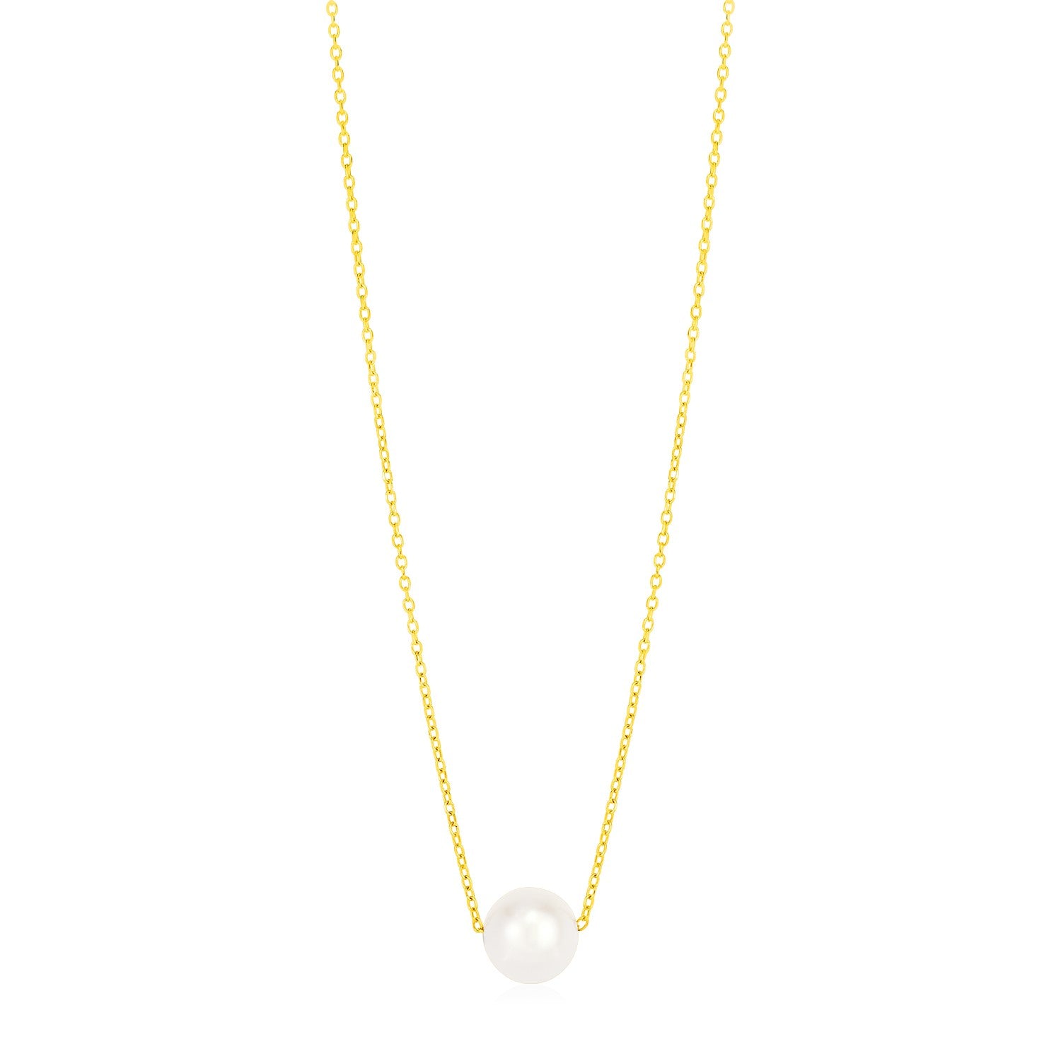 7mm Pearl Solitaire Necklace, 14K Yellow Gold