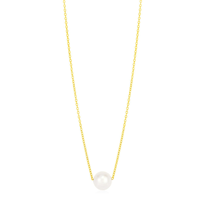 7mm Pearl Solitaire Necklace, 14K Yellow Gold