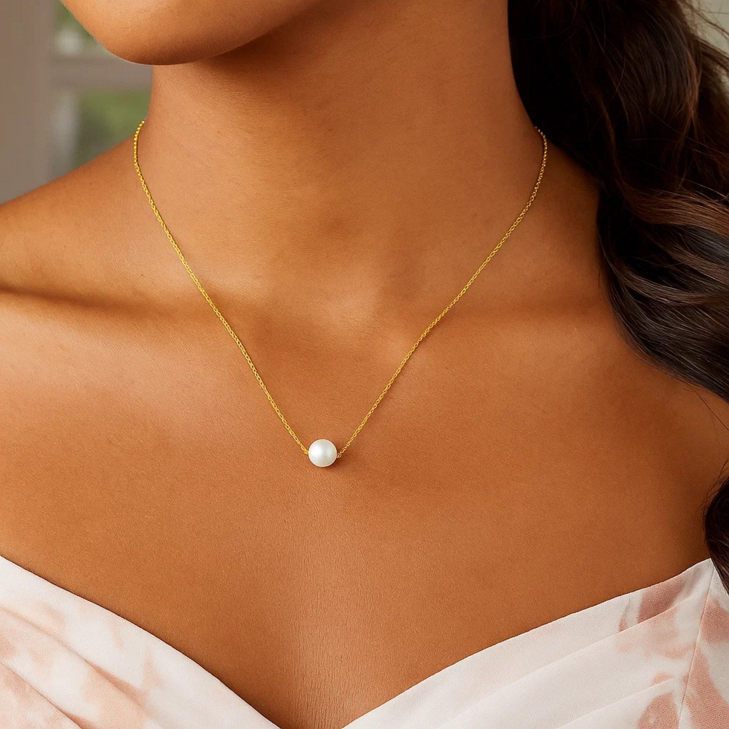 7mm Pearl Solitaire Necklace, 14K Yellow Gold