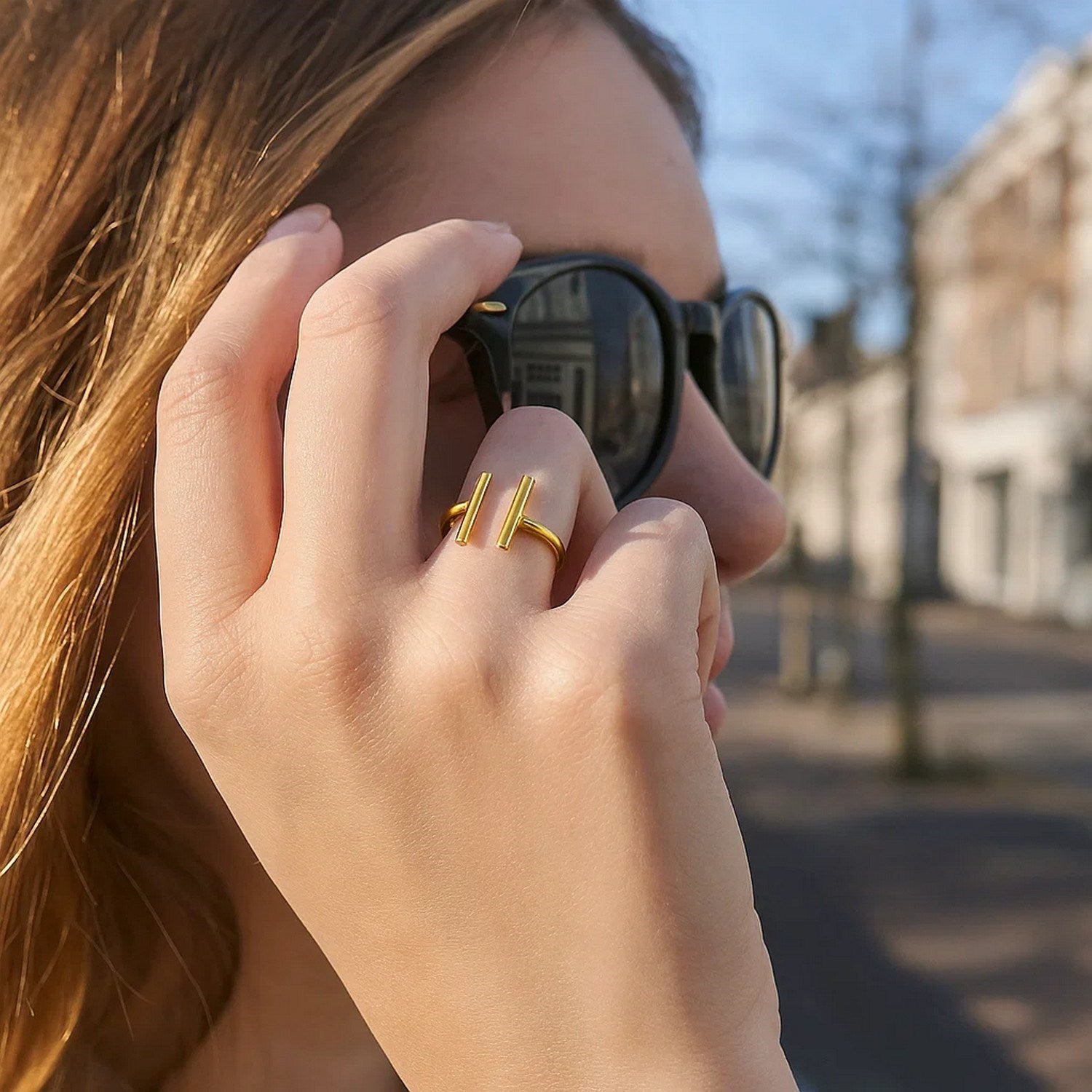 Open Ring with Bars, 14K Yellow Gold