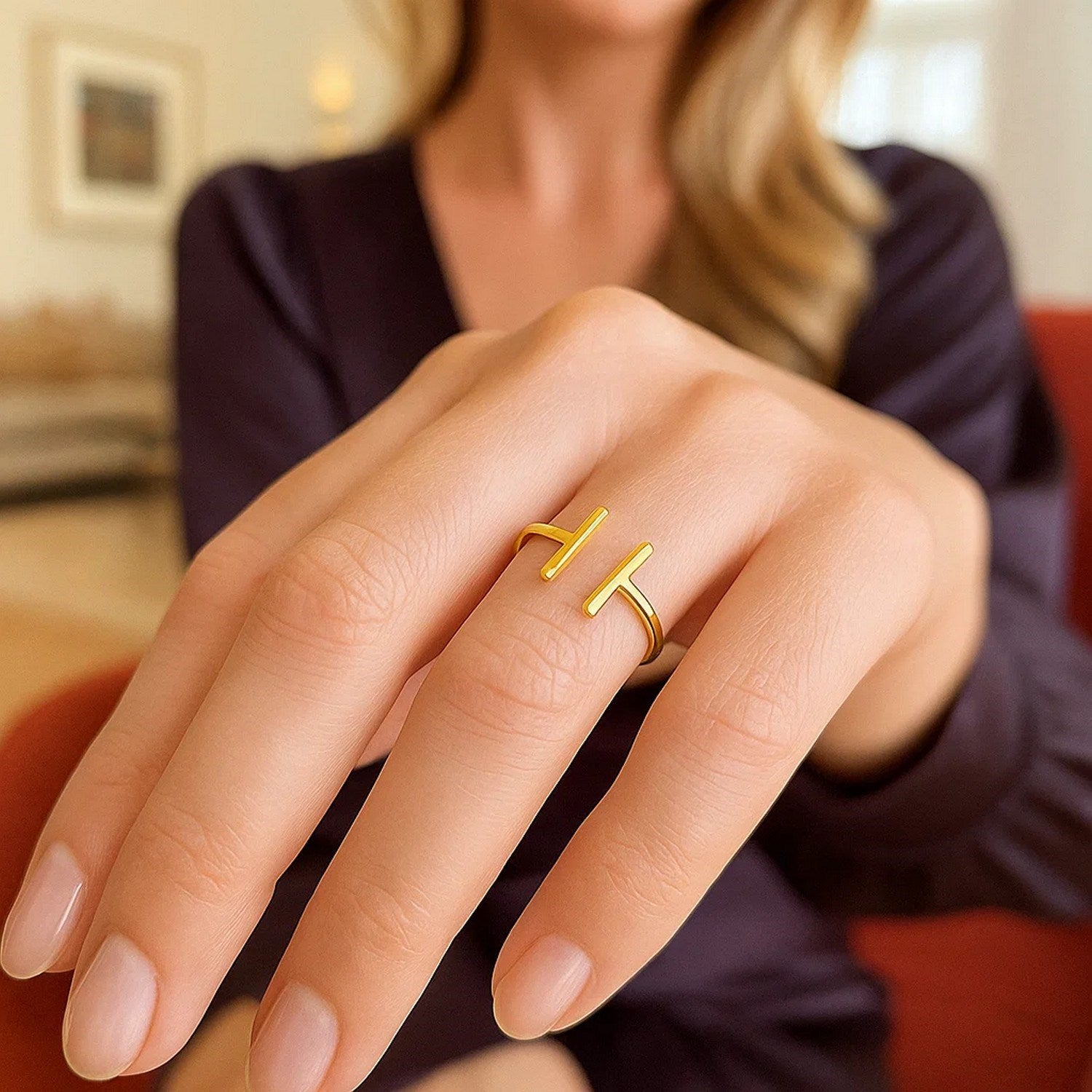 Open Ring with Bars, 14K Yellow Gold