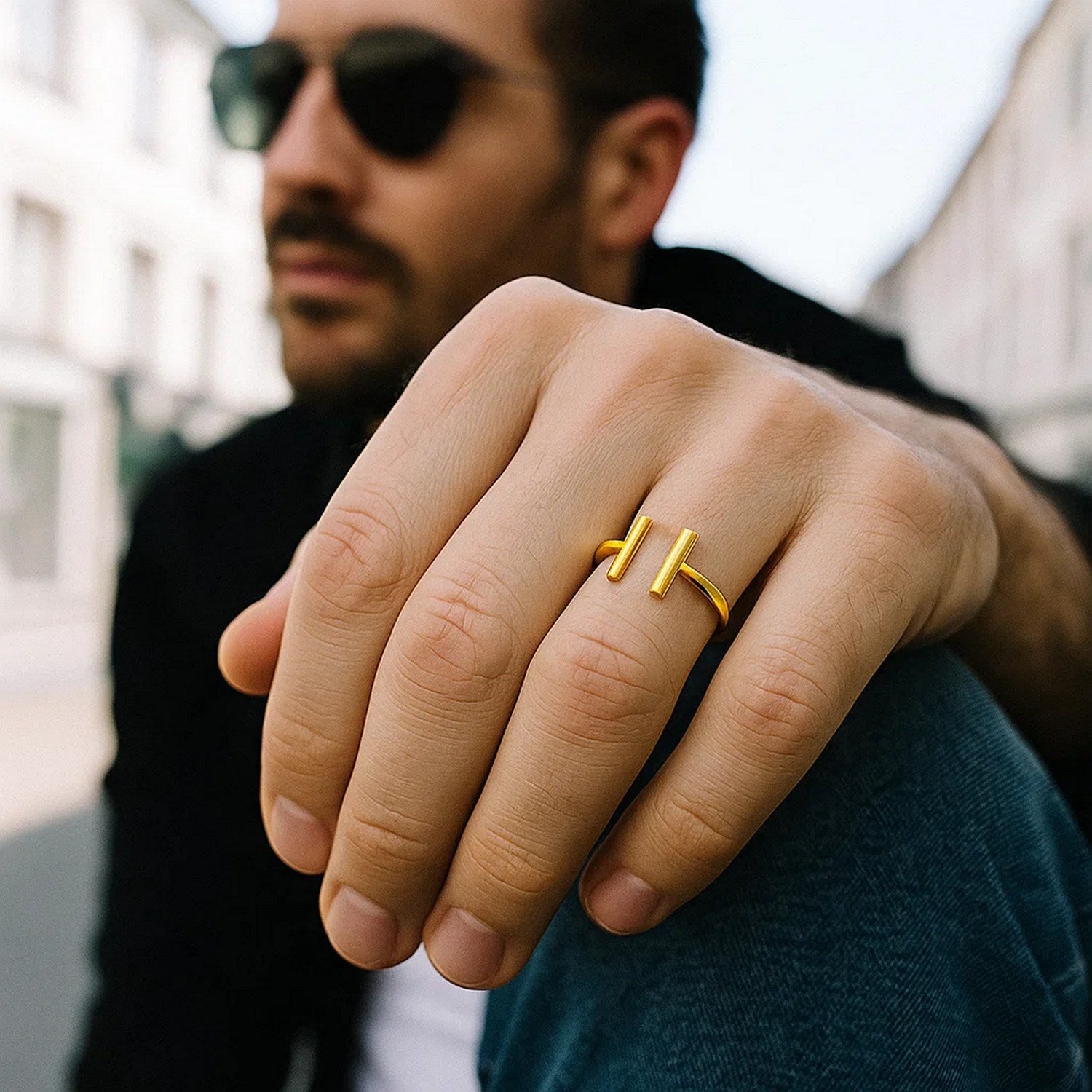 Open Ring with Bars, 14K Yellow Gold