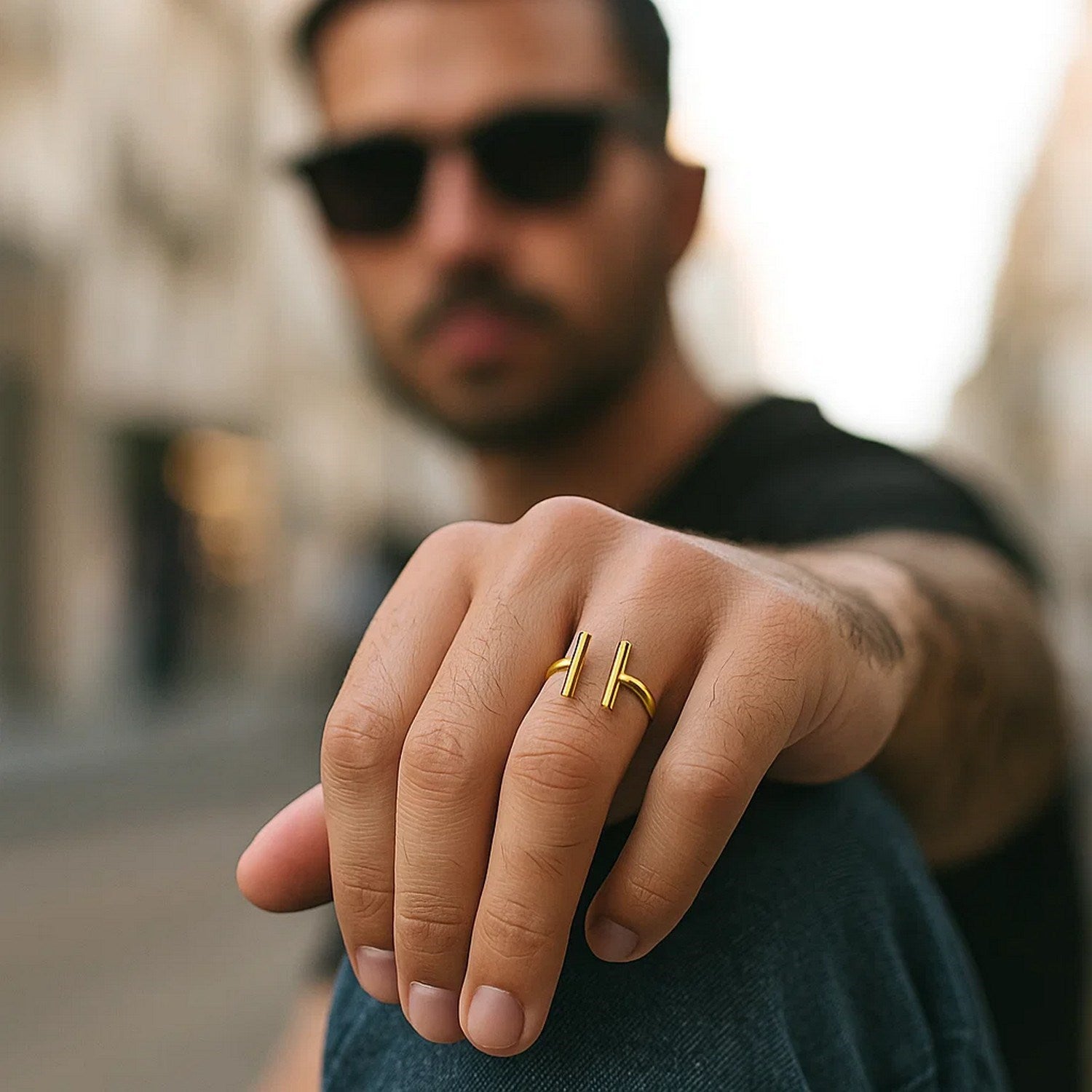 Open Ring with Bars, 14K Yellow Gold