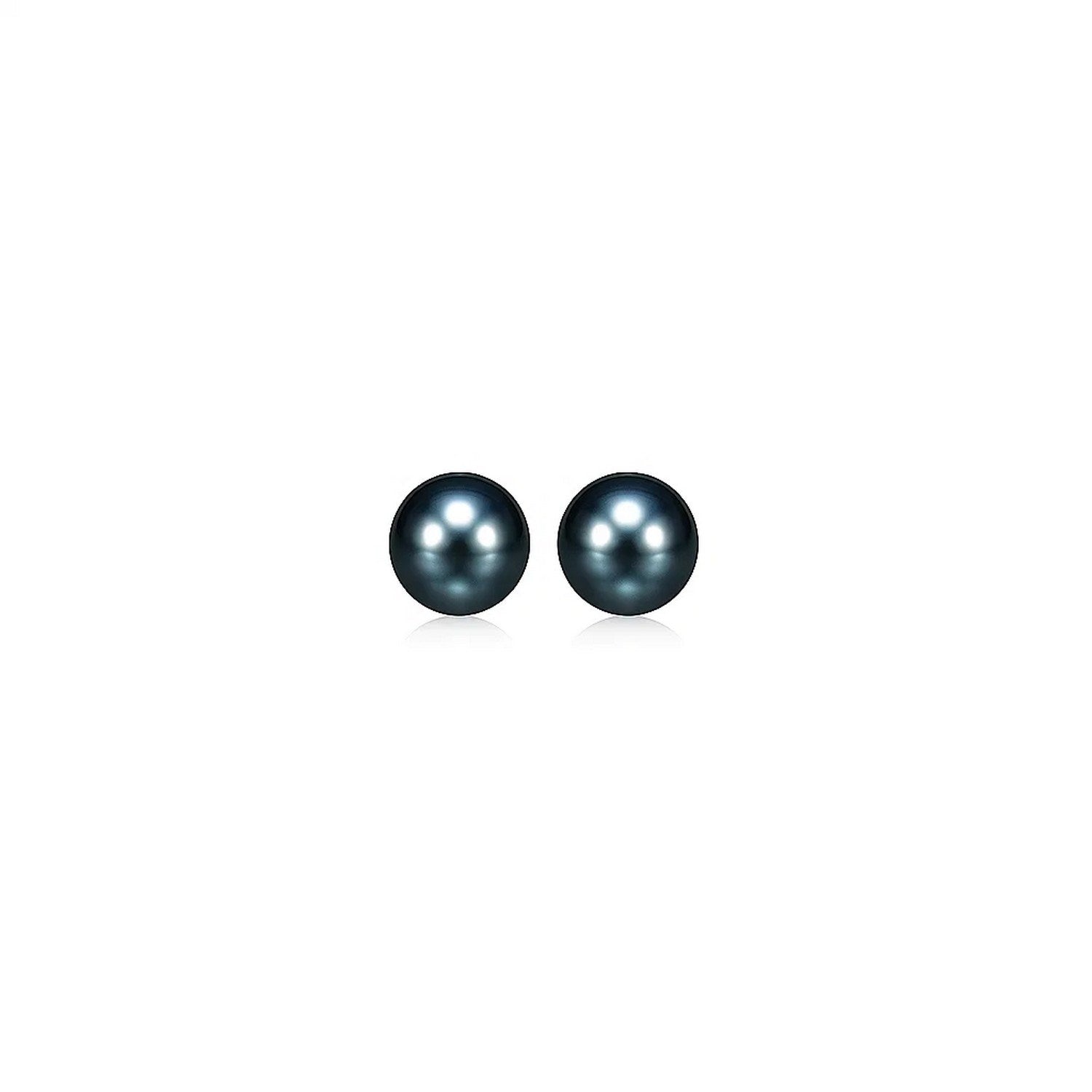 Black Cultured Pearl Stud Earrings, 14K Yellow Gold