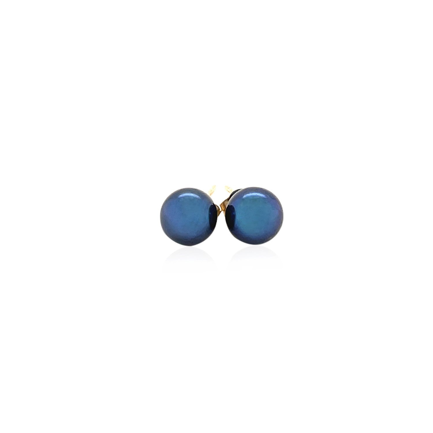 Black Cultured Pearl Stud Earrings, 14K Yellow Gold
