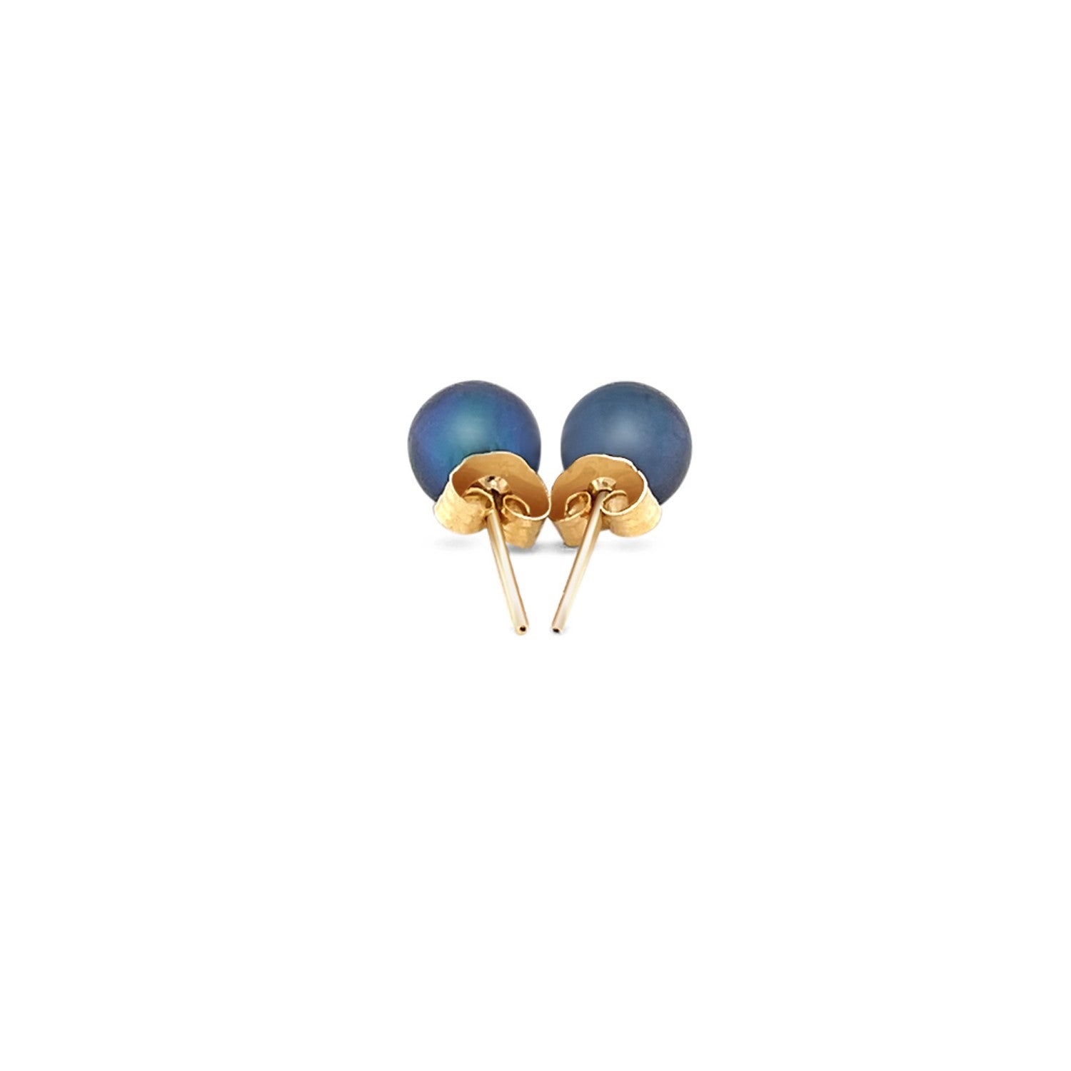 Black Cultured Pearl Stud Earrings, 14K Yellow Gold