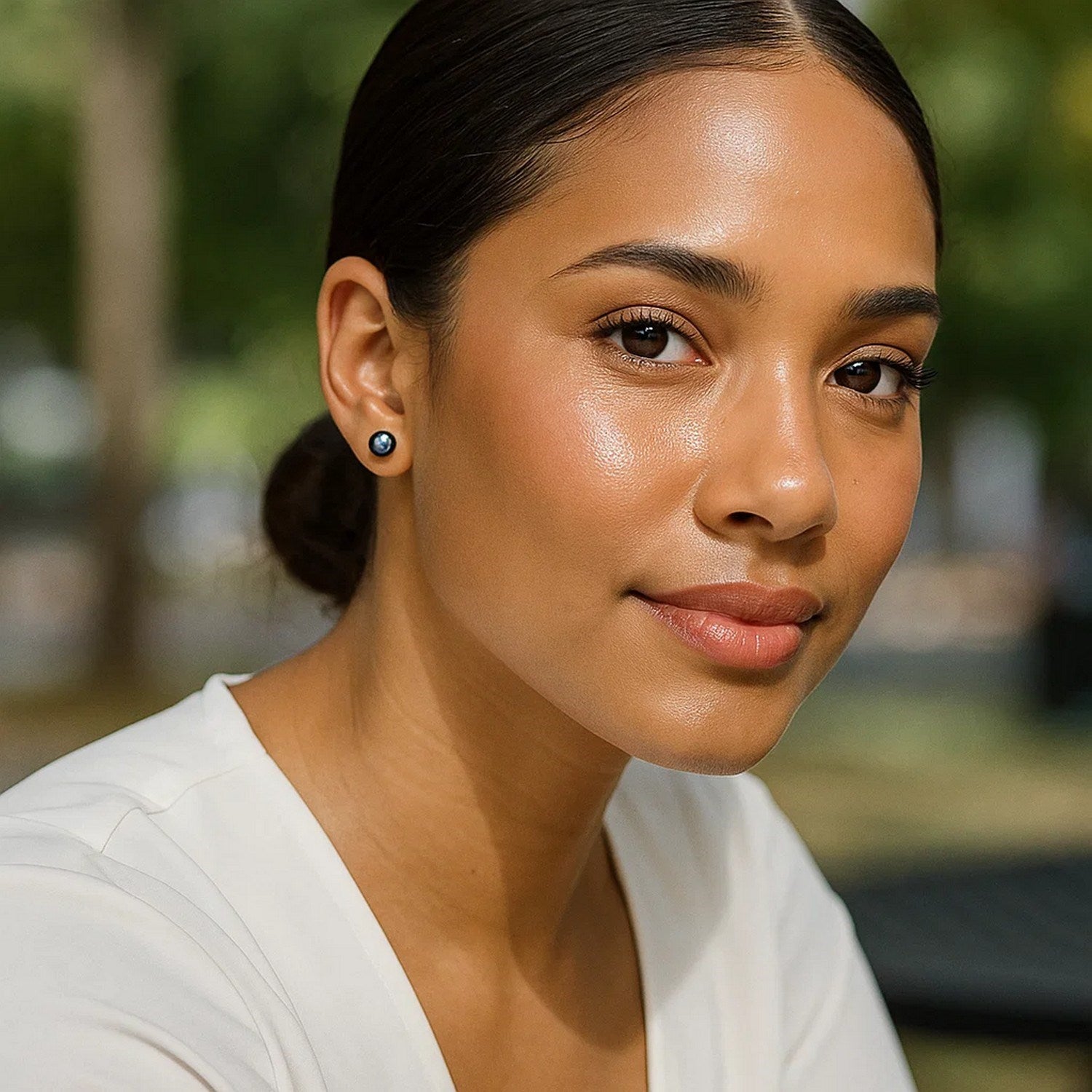 Black Cultured Pearl Stud Earrings, 14K Yellow Gold