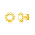 Flower Stud Earrings with Pearls, 14K Yellow Gold