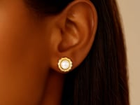Flower Stud Earrings with Pearls, 14K Yellow Gold video